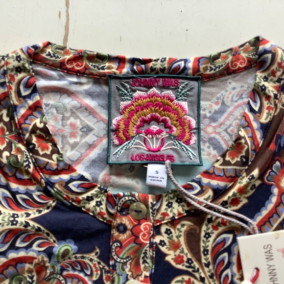 NWT Johnny Was Indi Flower 3/4 Sleeve Henley Shirt Top Small - Picture 5 of 9